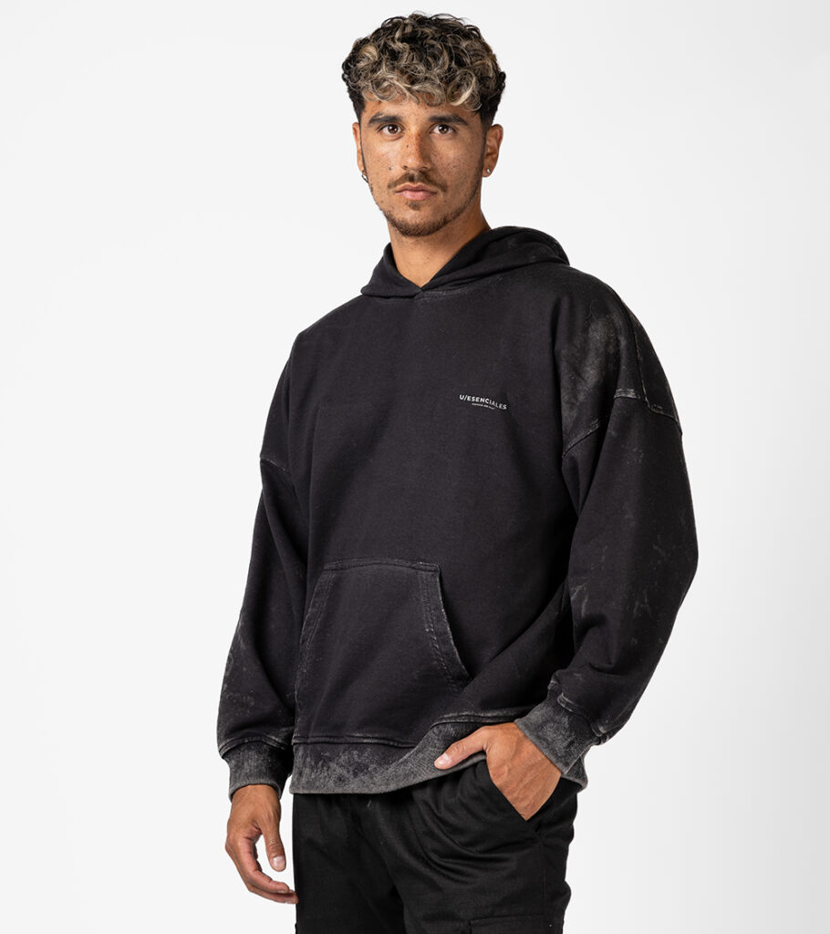 Poleron Hoodie Negro Washed Concepto Vintage